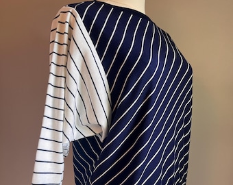 1980s Vintage Striped Dolman Top, Blue and White Dayton's Blouse, Casual Sportswear Top