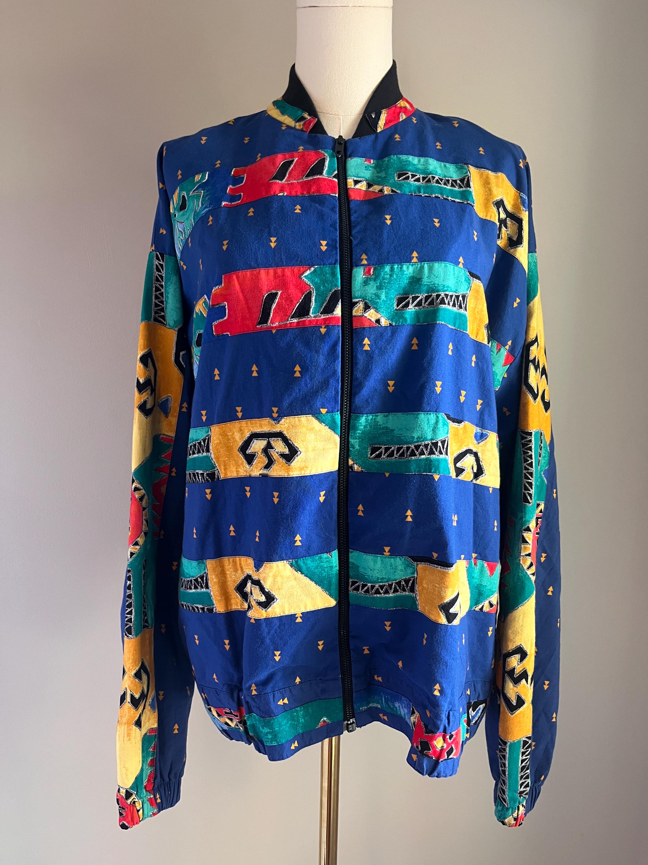 90s Vintage Multicolored Bomber, Oversized Bright Jacket, Sporty
