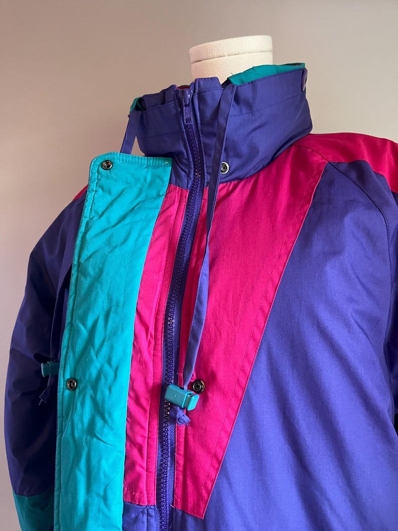 Vintage 80s 90s 'Ellesse' Purple Green Puffer Ski Coat Jacket 3XL 4XL main image 1