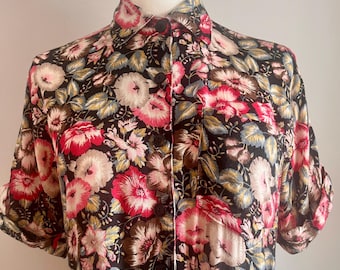 90s Vintage Floral Button-Front Dress, Sweet Cottagecore, Feminine Grunge