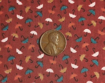 DARLING vintage V.I.P / CRANSTON fabric Generous 1/4 yard (10"x42") tiny umbrellas on rich cocoa brown