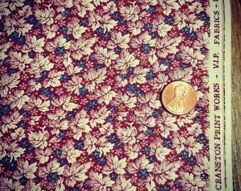 GENEROUS & GORGEOUS vintage V.I.P. Cranston print fabric tiny burgundy leaves