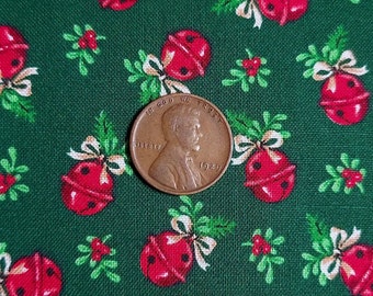 GENEROUS 1/4 yard (10"x44") vintage V.I.P CRANSTON Holiday fabric tiny jingle bells and holly