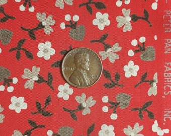 TRUE VINTAGE Peter Pan Fabric GENEROUS 1/4 yard (10"x36") red and gray