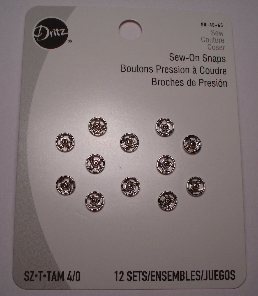 DRITZ Sewon Snaps 12 Sets of 2 Pcs per Card Size 4/0 Metal TINY SEWING