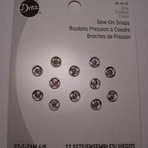 DRITZ Sew-On Snaps 12 sets of 2 pcs per card Size 4/0 metal TINY SEWING for dolls image 1