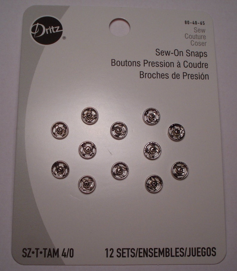 DRITZ Sew-On Snaps 12 sets of 2 pcs per card Size 4/0 metal TINY SEWING for dolls image 1