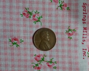 GENEROUS 1/4 yard vintage SPRINGS MILLS fabric pink floral on pink gingham small scale print