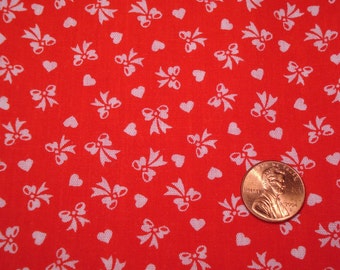 Quarter yard vintage WAMSUTTA OTC tiny print fabric RED bows and tiny hearts