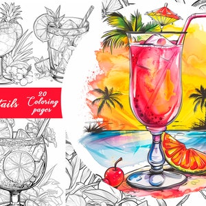 20 Coctails Coloring Pages | Adult And Kids Coloring Book|  Fantasy Coloring Sheets | Instant Download | Printable PDF File