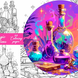 30+ Magic potions Coloring Pages | Adult And Kids Coloring Book|  Fantasy Coloring Sheets | Instant Download | Printable PDF File