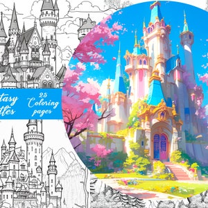 25 Fairytale Castles Coloring Pages | Adult And Kids Coloring Book|  Fantasy Coloring Sheets | Instant Download | Printable PDF File