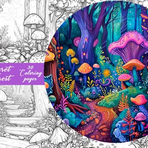 30 Secret Forest Coloring Pages | Adult And Kids Coloring Book|  Fantasy Coloring Sheets | Instant Download | Printable PDF File