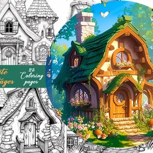 25 Garden Cottage Coloring Pages | Adult And Kids Coloring Book|  Fantasy Coloring Sheets | Instant Download | Printable PDF File