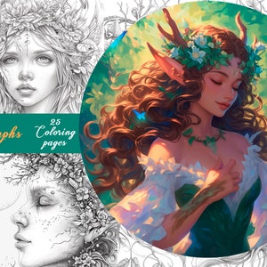 25 Enchanted Forest Nymphs Coloring Pages | Adult And Kids Coloring Book|  Fantasy Coloring Sheets | Instant Download | Printable PDF File