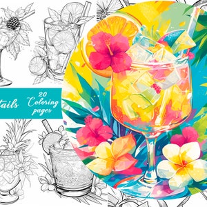 20 Coctails Coloring Pages | Adult And Kids Coloring Book|  Fantasy Coloring Sheets | Instant Download | Printable PDF File