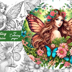 20 Enchanted Forest Nymphs Coloring Pages | Adult And Kids Coloring Book|  Fantasy Coloring Sheets | Instant Download | Printable PDF File