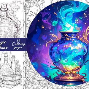 30+ Magic potions Coloring Pages | Adult And Kids Coloring Book|  Fantasy Coloring Sheets | Instant Download | Printable PDF File