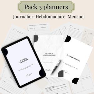パック 3 プランナー PDF : Journalier、Hebdomadaire、Mensuel – Interactif et à imprimer • 組織、ルーチン、生産性