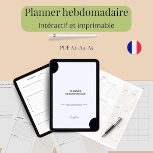 プランナー Hebdomadaire à Imprimer ou Remplir | PDF Interactif ミニマリスト |組織セメイン