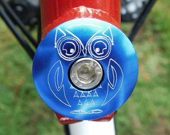 OWL Bike Headset Top Cap Blue Custom Engraved