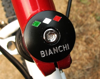 BIANCHI Bike Headset Top Cap Black Custom Engraved + Painted