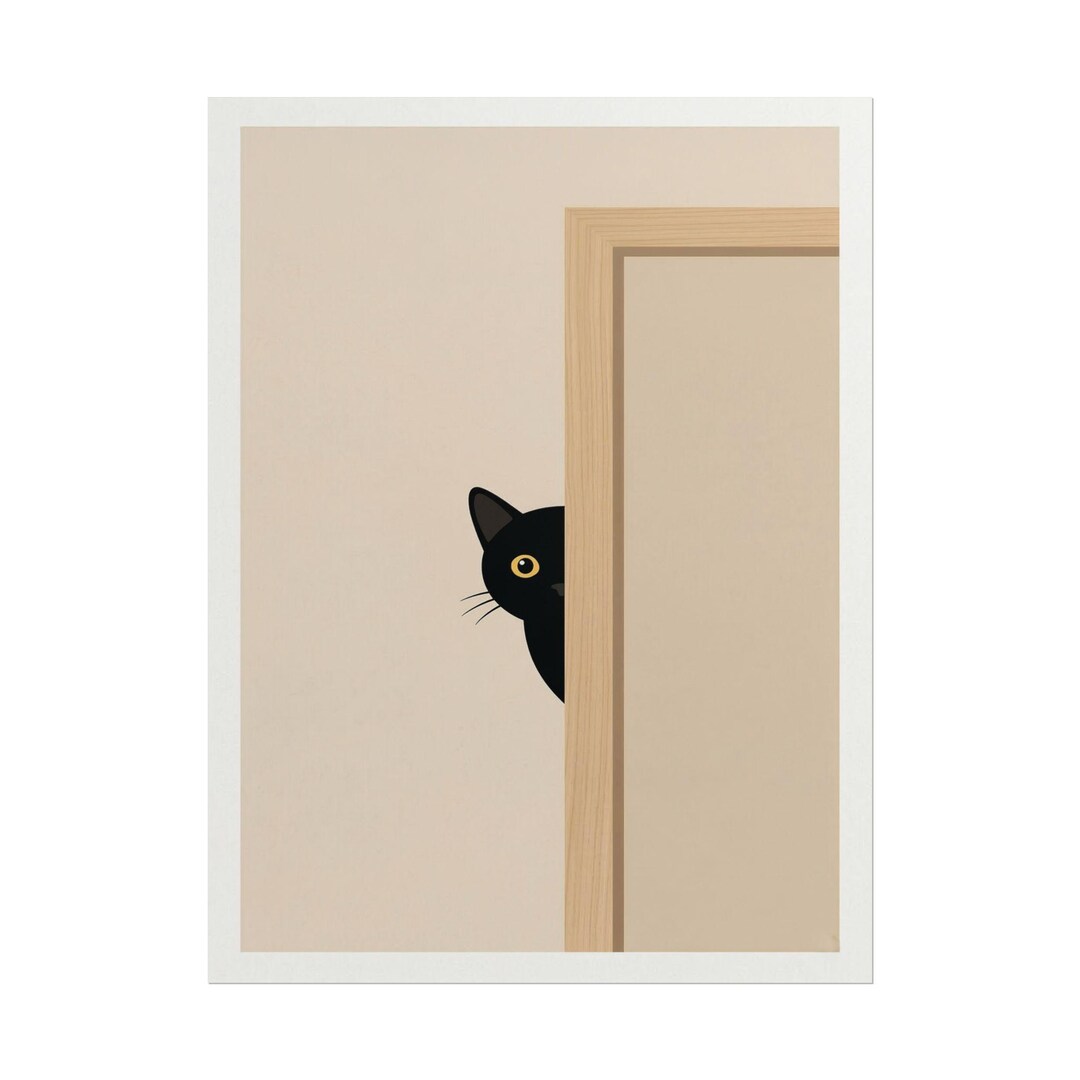 peeking black cat poster, cute cat print, home decor,... Peeking Black Cat Rolled Poster | Minimal Cat Illustration, Neutral ...