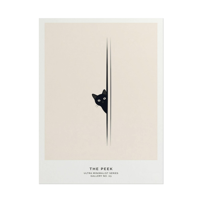 peeking black cat poster, cute cat print, home decor,... Peeking Black Cat Rolled Poster | Minimalist Cat Art Print - Etsy
