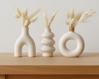 Boho Ceramic Vase Set: 3 Piece Nordic Style Decor
