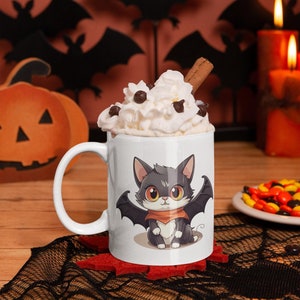 Calico Cat mug, Halloween cat, Cartoon calico, Calico lover, Halloween Lover, Vampire lover, Vampire Calico Cat Mug, Cartoon Vampire