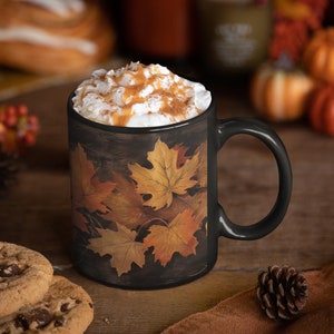 Country Fall Autumn Mug, Fall coffee Mug, Maple Leaf Mug, pressed leaves autumn, Fall colors, Autumn lover, Rustic Fall Mug, Wildflowers