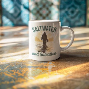 Taza de Jesús con temática cristiana, taza de agua salada y salvación, regalos religiosos, idea de regalo cristiano, perfecta para amantes de los lagos y la fe.