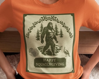 Funny Thanksgiving Shirt Unisex Tee, Happy Squatchgiving Bigfoot Sasquatch Combo Top, Turkey Day Gift, Thanksgiving Tee, Funny Holiday Shirt