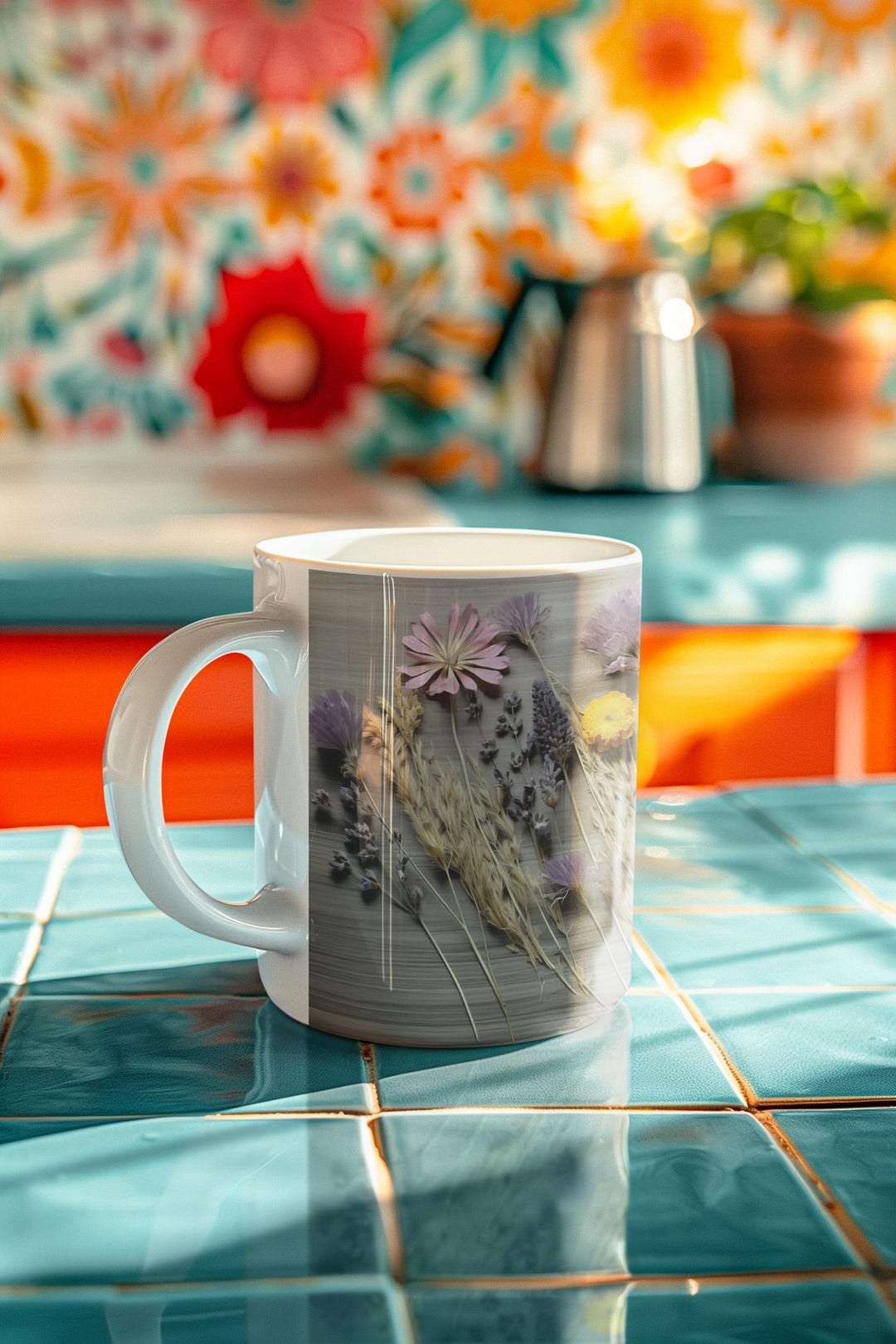Wildflowers Boho Coffee Mug, Pressed Flowers Mug, Cottagecore, Pastel ...