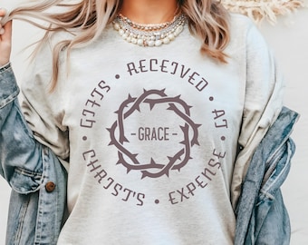 Maglietta cristiana, maglietta GRACE ispirata alla fede, maglietta cristiana religiosa unisex, maglietta regali ricevuti a spese di Cristo, maglietta Grace