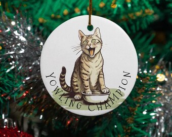 Julgranskulor för katten Yowling Champion, Rolig kattjulgranskulor, Rolig julgranskulor, Kattjulgranskulor, Fåniga kattgranskulor