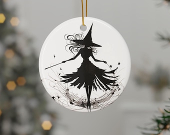 Adornos de cerámica de brujas, decoración navideña encantadora, regalos de Navidad, decoración de Halloween, adornos mágicos para el árbol, decoración de brujas, Navidad caprichosa