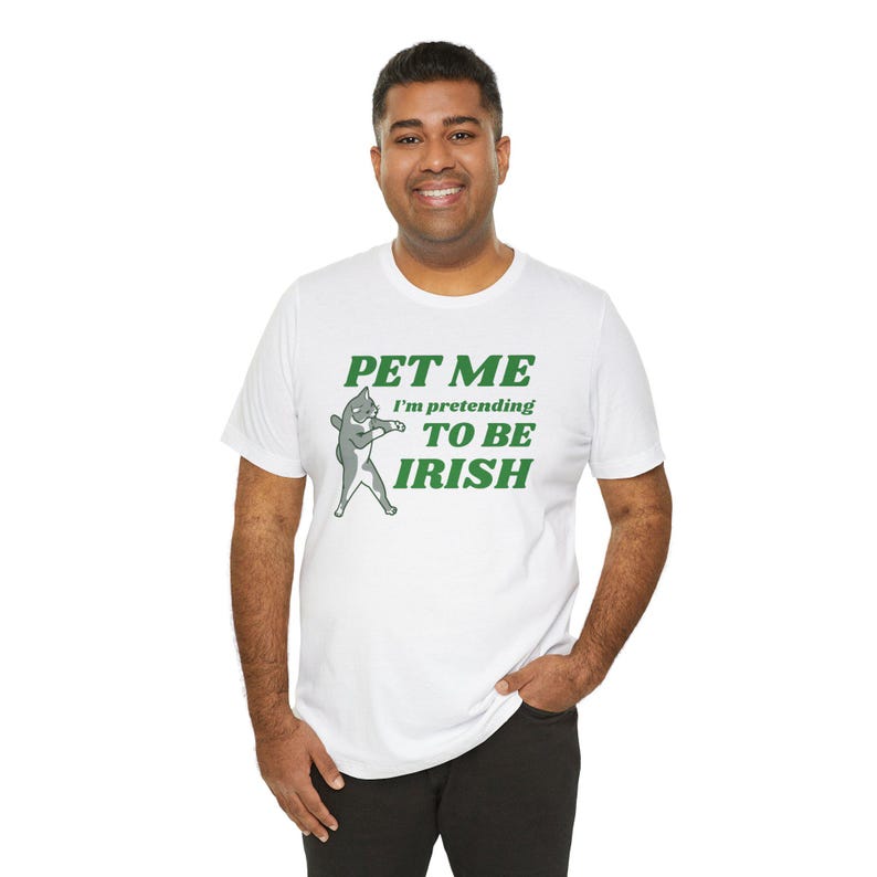 Cat Lover St Patricks Day Tee, Pet Me I'm Pretending to be Irish, Unisex Jersey Short Sleeve T-Shirt, Cat Moms, Cat Dads, Cat Lovers image 8
