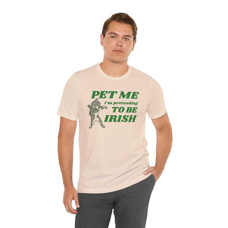 Cat Lover St Patricks Day Tee, Pet Me I'm Pretending to be Irish, Unisex Jersey Short Sleeve T-Shirt, Cat Moms, Cat Dads, Cat Lovers image 9