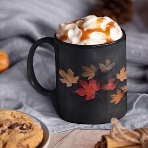 Cozy Country Fall Autumn Mug, Fall coffee Mug, Maple Leaf Mug, pressed leaves autumn, Fall colors, Autumn lover, Rustic Fall Mug, Wildflower