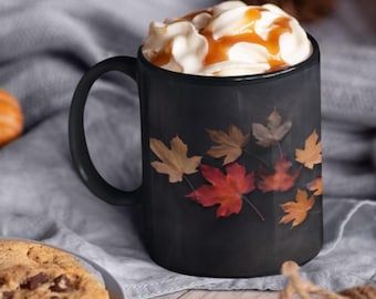 Cozy Country Fall Autumn Mug, Fall coffee Mug, Maple Leaf Mug, pressed leaves autumn, Fall colors, Autumn lover, Rustic Fall Mug, Wildflower