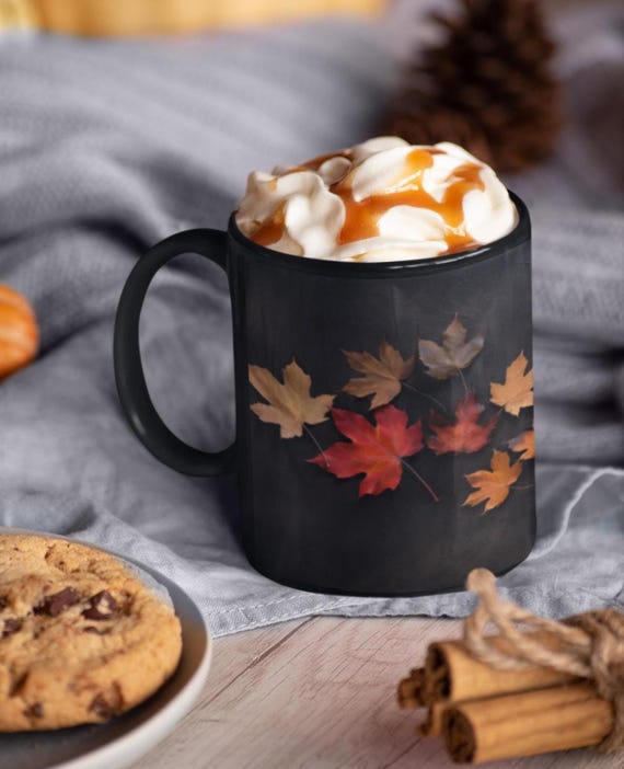 Cozy Country Fall Autumn Mug, Fall coffee Mug, Maple Leaf Mug, pressed leaves autumn, Fall colors, Autumn lover, Rustic Fall Mug, Wildflower