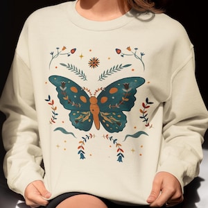 Butterfly Aesthetic Crewneck Sweatshirt, Whimsical Butterfly design shirt, Cozy Fall Apparel, Gift for Nature Lovers, Butterfly Art shirt
