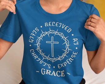 Maglietta cristiana, maglietta GRACE ispirata alla fede, maglietta cristiana religiosa unisex, maglietta regali ricevuti a spese di Cristo, maglietta Grace