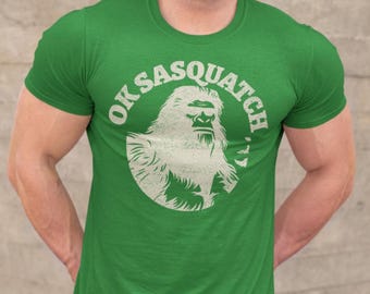 Minimalist Bigfoot Tee Shirt, OK BIGFOOT Design, Unisex T-shirt, Sasquatch Top, Gym shirt, Woodland Creature Fashion, Gym Tee, Workout shirt