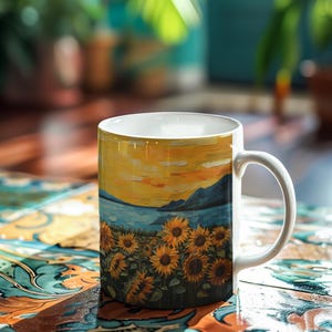 Sunflower Mug, Sunflowers, Sunflower Style of Van Gogh, Sunflower Design, Van Gogh Style Sunflowers, Uplifting flowers, In Style of Van Gogh