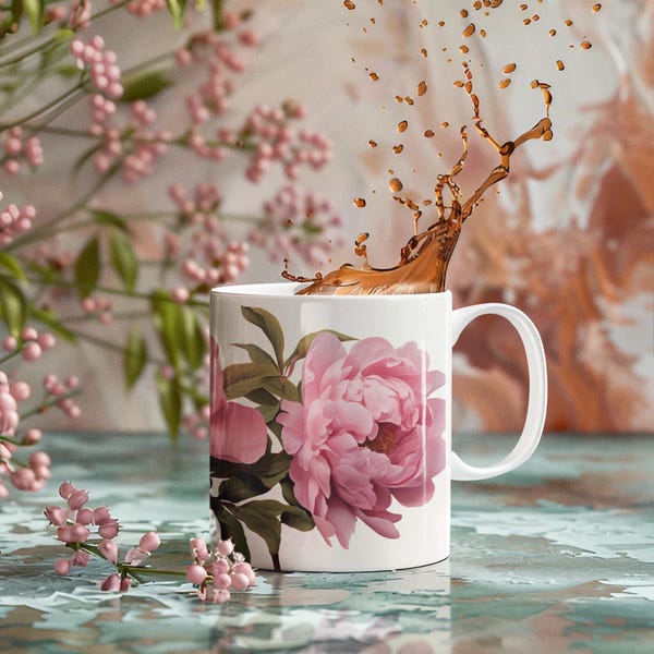 Peony Mug, Pink Peony Mug, Peonies, Pink Peonies, Peony Lover, Gift for her, gift for mom, Mothers day, Flowers, Flower Lover, Boho