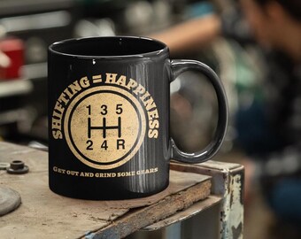 Taza de cambio de marchas, "Cambiar de marchas es felicidad" / Regalo perfecto para amantes de los autos, mecánicos, Día del Padre, cumpleaños, café, té, taza de cambio de marchas de 11 oz