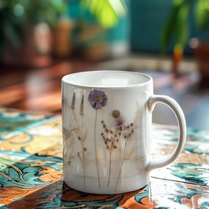 Wildflowers Mug, Realistic flowers, Delicate Flowers, Vintage floral, Gift for her, Gift for mom, Rustic, Lavender, Dandelions, Mothers Day