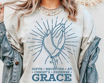 Maglietta cristiana, maglietta GRACE ispirata alla fede, maglietta cristiana religiosa unisex, maglietta regali ricevuti a spese di Cristo, maglietta Grace